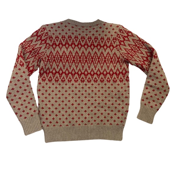 J. Crew Relaxed Wool Beige Red Chunky Sweater Crewneck Size Small Christmas - Picture 6 of 7